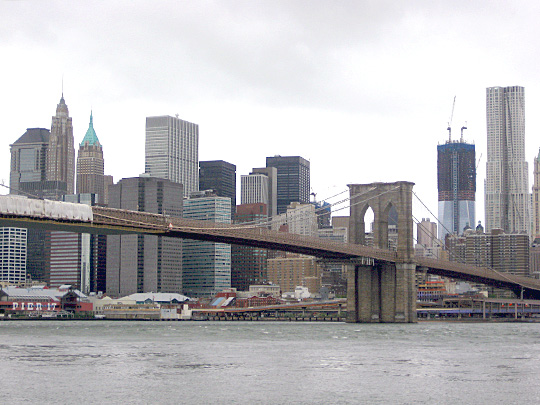 Brooklyn Bridge and One World Trade Center from DUMBO after Hurricane Irene